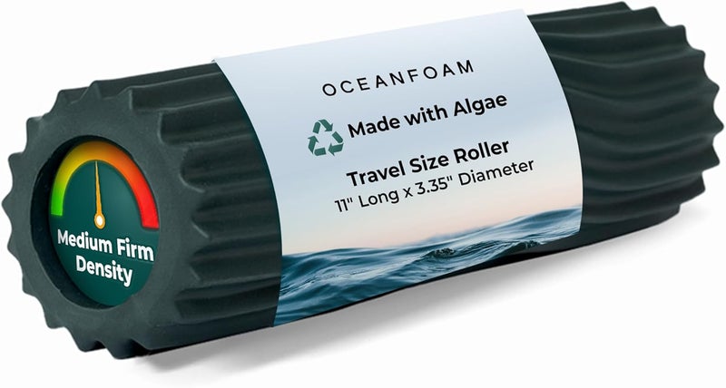 Oceanfoam Ripple Travel Foam Roller (11" x 3.35") Firm Mini Foam Roller for Physical Therapy, Deep Tissue Massage, Back Pain - High Density, Ergonomic Wave Textured - Yoga, Pilates, Exercise (Hunter) - Image 1